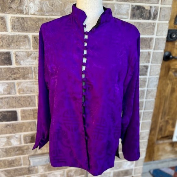 Reversible Silk Mandarin Jacket Purple & Black – Handmade in Nepal Size Medium - Picture 1 of 11